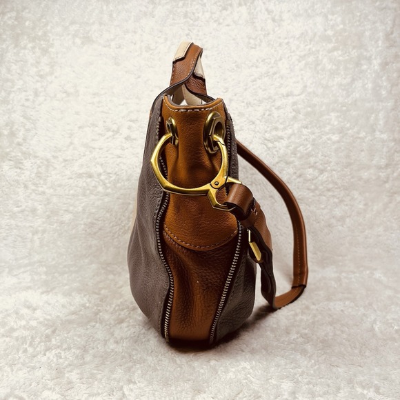 orYANY Lian Hobo Shoulder Bag Color Block Leather Gray Beige Tan Top Handles - Picture 2 of 16